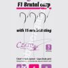 F1 Brutal carp 4-es horog, 15 mm csalitüske, 0,14 előkén, 8 cm hosszú. 3 db/csomag.