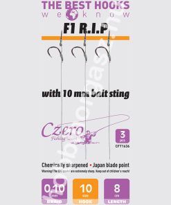 F1 R.I.P. 10-es horog, 10 mm csalitüske, 0,10 előkén, 8 cm hosszú. 3 db/csomag.