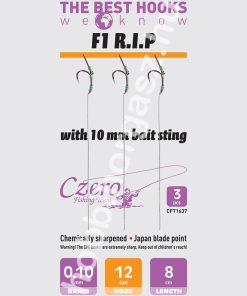 F1 R.I.P. 12-es horog, 10 mm csalitüske, 0,10 előkén, 8 cm hosszú. 3 db/csomag.