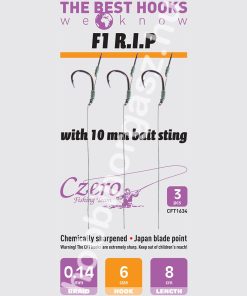 F1 R.I.P. 6-os horog, 10 mm csalitüske, 0,14 előkén, 8 cm hosszú. 3 db/csomag.